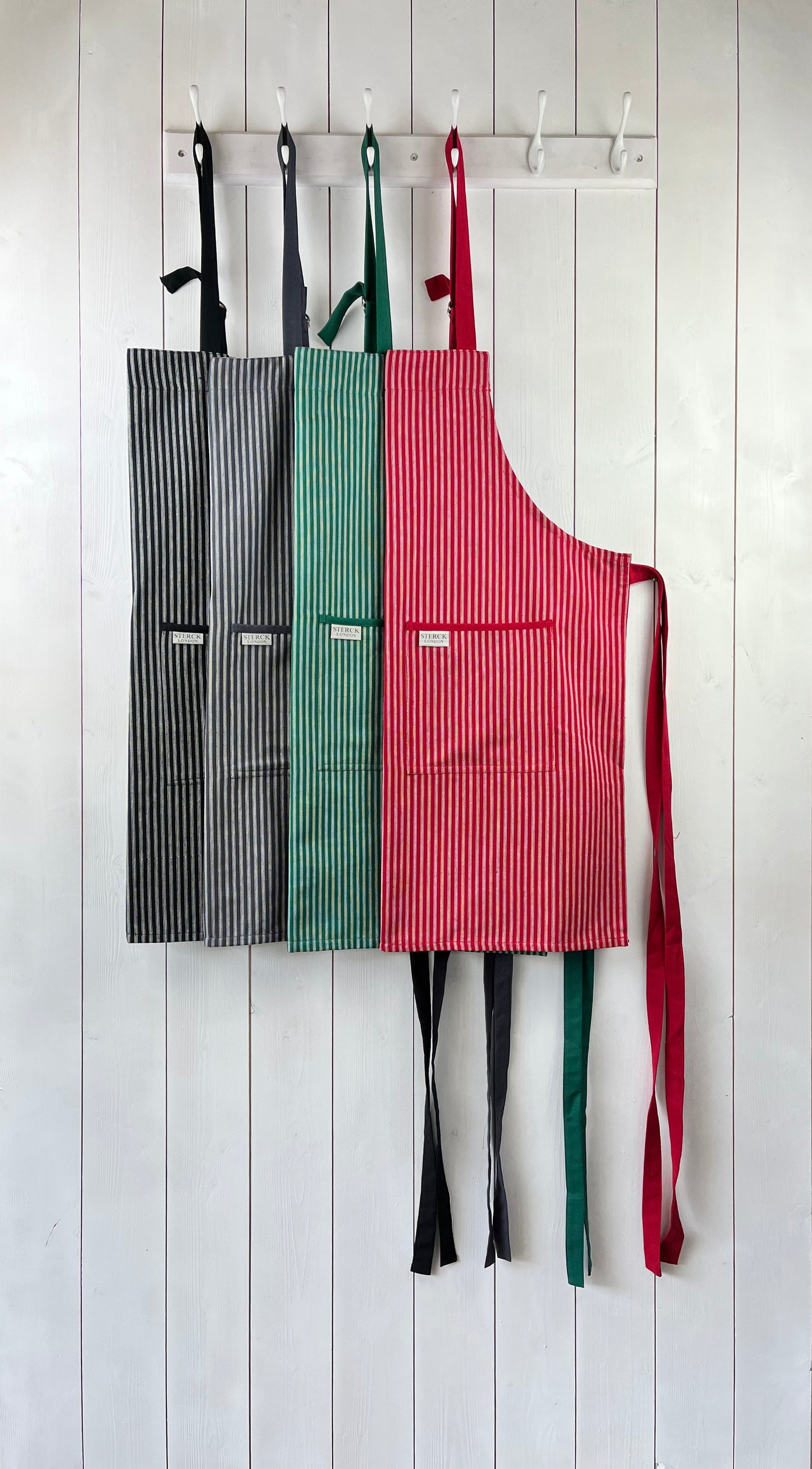 drum apron collection. striped cotton aprons from sterck & co.