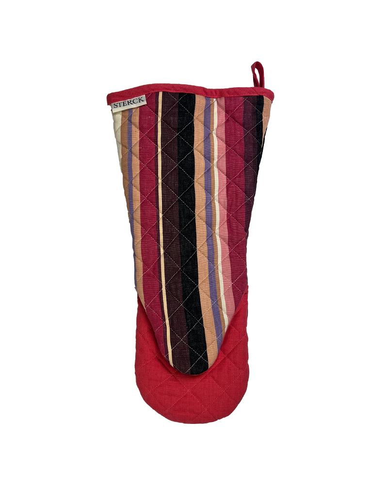a pink modern striped oven glove from sterck & co.