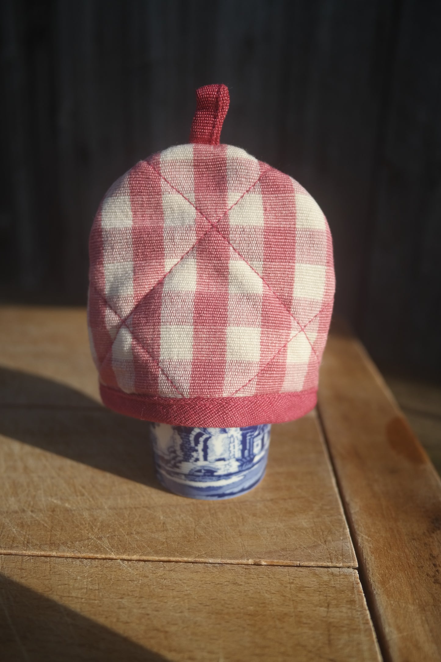 pink gingham egg cosie