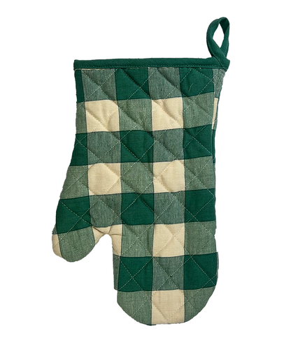 Classic green and natural cotton check oven mitt from Sterck & Co.