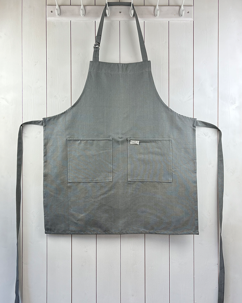 Dark Grey cotton apron with double front pockets and adjustable neck strap by Sterck & Co.