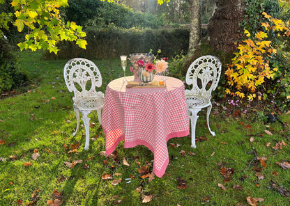 Ziro pink gingham cotton table cloth from Sterck & Co. Available in four colours and three sizes.