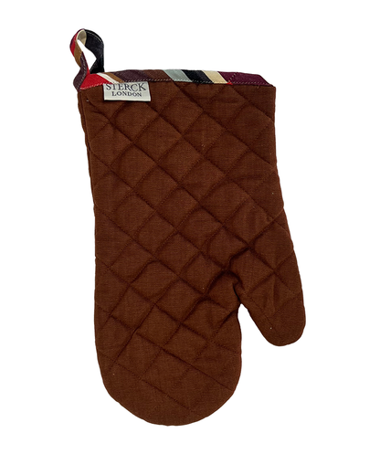 A brown oven glove with striped detailing from Sterck & Co.