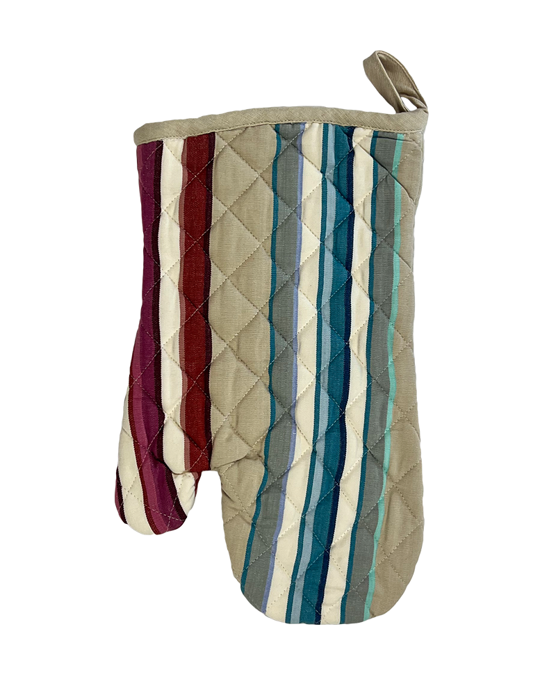 a vibrant and modern multi-coloured oven mitt from sterck & co.
