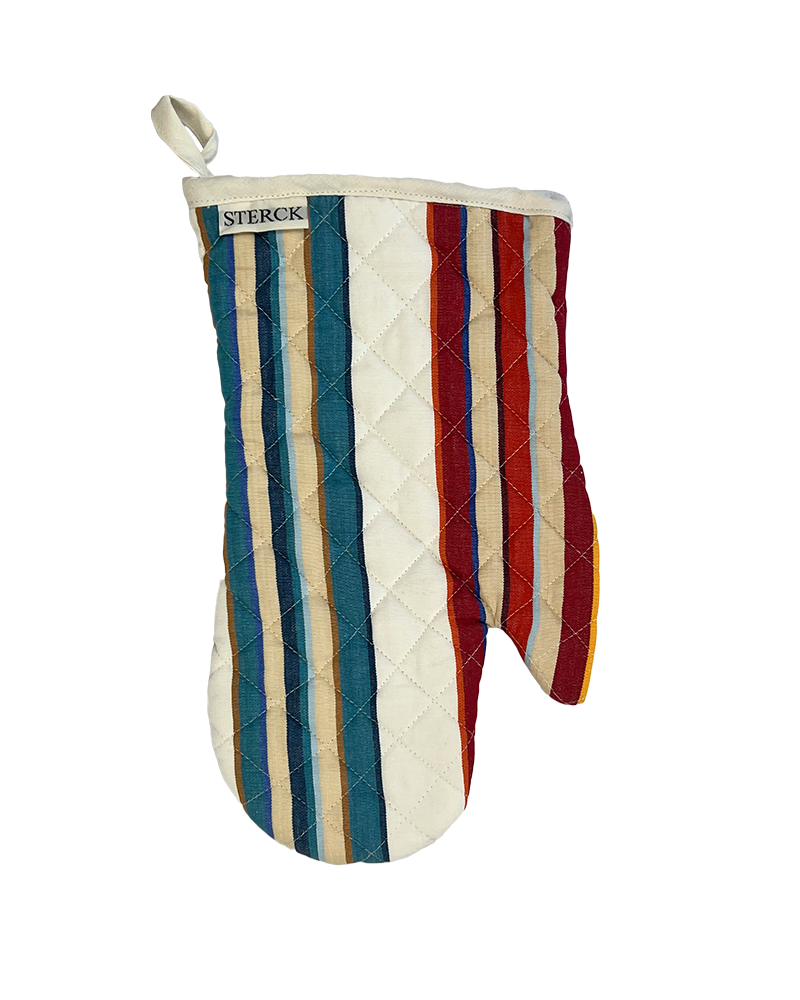 A vibrant and modern multi-coloured oven mitt from Sterck & Co.