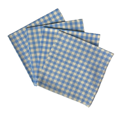 Set of four blue gingham checked Ziro napkins from Sterck & Co.