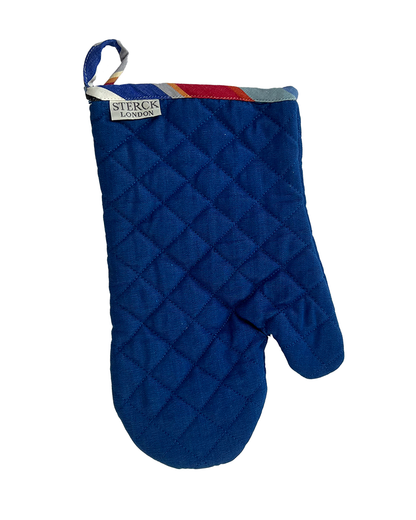 A royal blue oven mitt with stripy detailing from Sterck & Co.