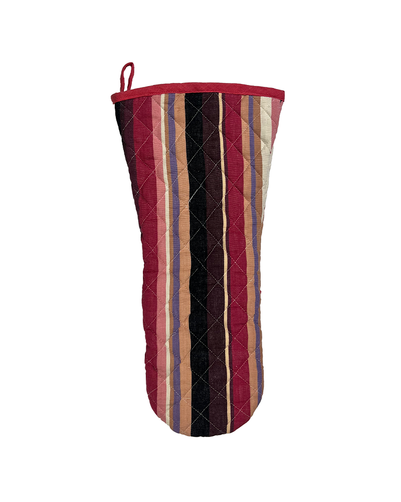 A pink modern striped oven glove from Sterck & Co.