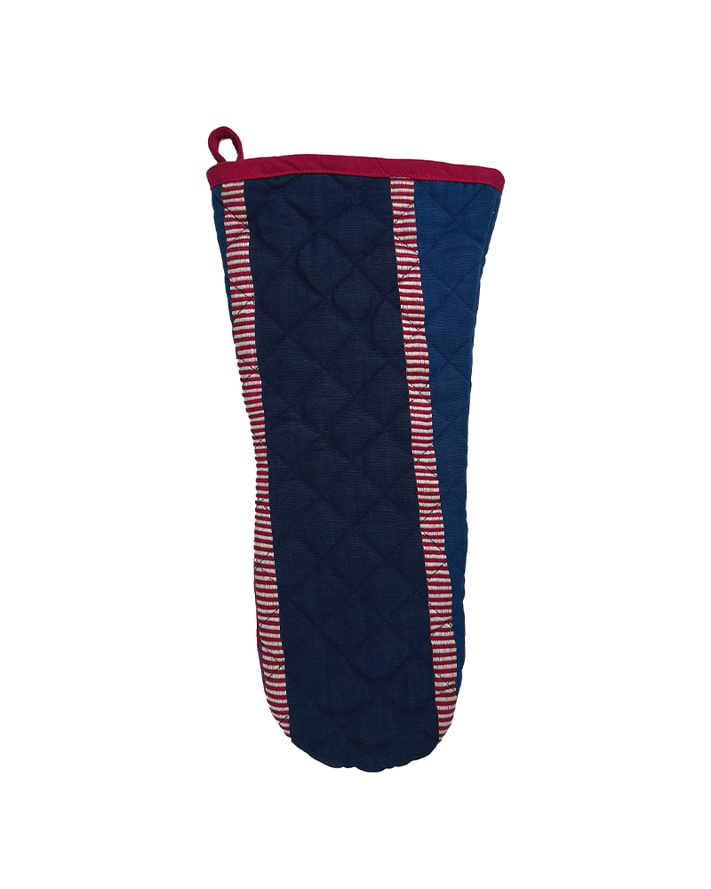 blue and red stripe oven gauntlet from sterck & co.