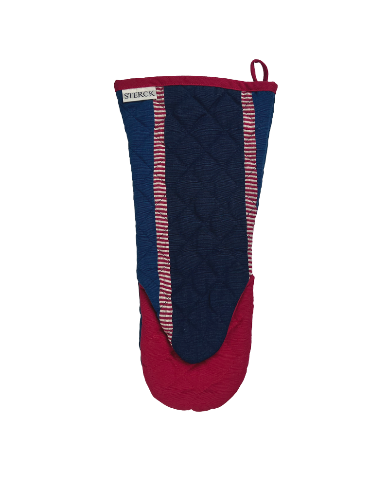 blue and red stripe oven gauntlet from sterck & co.