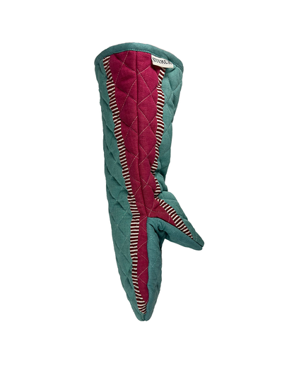 Green and vibrant pink stripe oven gauntlet from Sterck & Co.