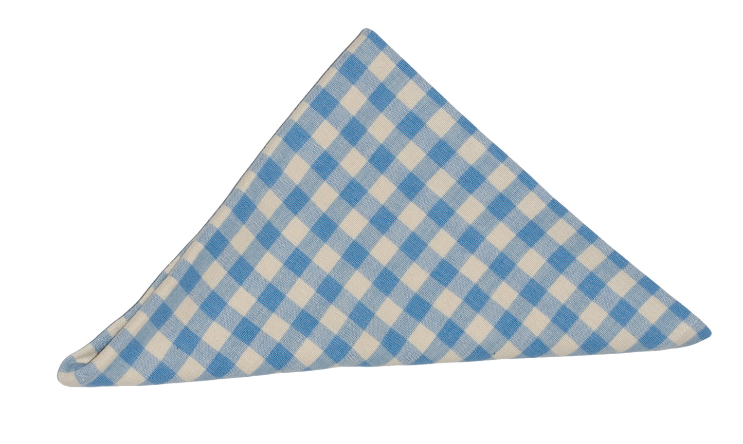 folded blue ziro gingham napkin from sterck & co.